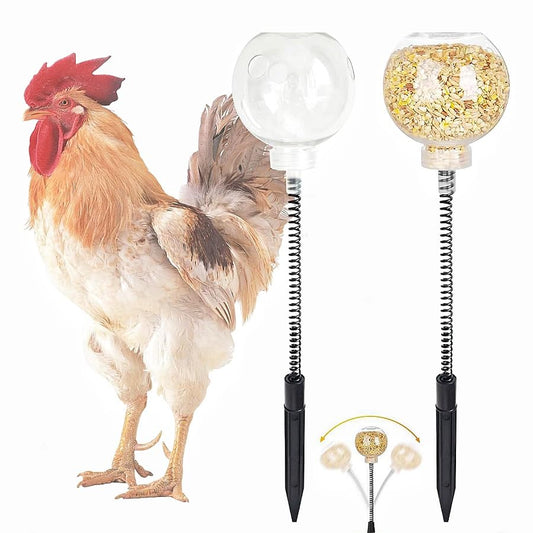 2Pcs Chicken Peck Toys, Chicken Enrichment Toys with Swing Feeder, Interactive Slow Feed Release Toy for Your Flock, Chick Treat Dispensers for Hens Poultry Duck Birds Parrots