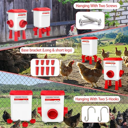 Chicken Feeder and Waterer Set, Chicken Coop Accessories with Hanging Chicken Feeder and Hanging Chicken Waterer Kit No Waste, 2 Gallon/18 Pounds, Red - color: Red, size: 8KG