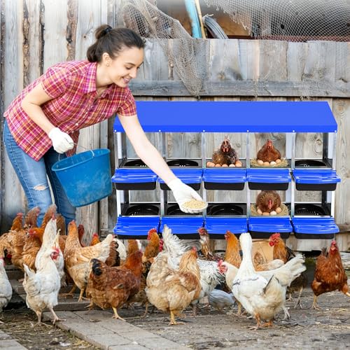 Chicken Nesting Box 10-Hole Roll Away Egg Laying Box with Lid, Galvanized Steel Rustproof Poultry Coop Box, Easy Clean, Wall Mountable No Bracket Needed for Hens, Blue - color: Blue, size: 10 holes