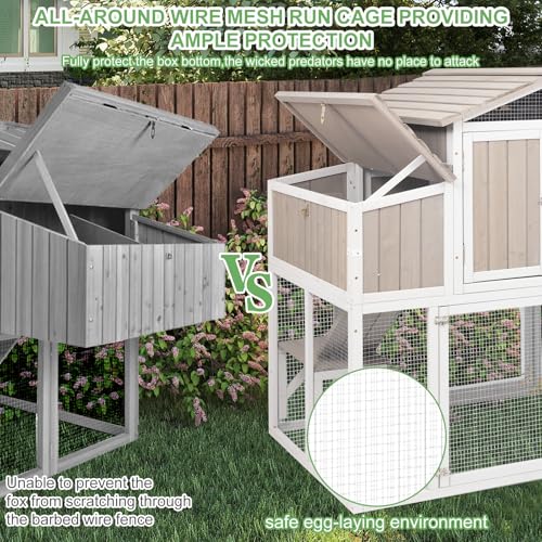 Gowoodhut 56.03" L 2-Story Chicken Coop with Run,Fir Wood Chicken House Hen House with 2 Large Nesting Boxes,Expandable Poultry Cage for 2-4 Chicken with 4 Perching Bars,Pull-Out Tray,Ramps - size: 56.3"L x 35.2"W x 52.8"H