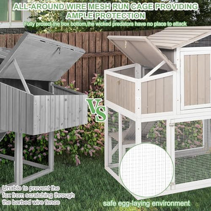 Gowoodhut 56.03" L 2-Story Chicken Coop with Run,Fir Wood Chicken House Hen House with 2 Large Nesting Boxes,Expandable Poultry Cage for 2-4 Chicken with 4 Perching Bars,Pull-Out Tray,Ramps - size: 56.3"L x 35.2"W x 52.8"H
