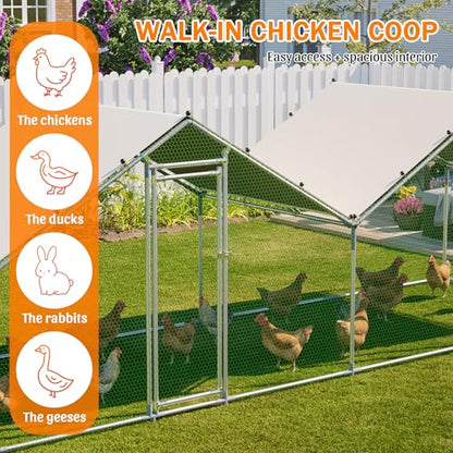 Large 2 Spire Roof Metal Chicken Coop 20×6.72×6.66FT with Run,Water-Resident Poultry Fence with Upgrade Wire Mesh and Anti-UV Cover,Walk-In Hens Pen for Yard,Outdoor Chicken Cage for Duck,Rabbit House - size: 240.0"L x 80.0"W x 79.0"H