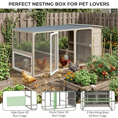 Gowoodhut Large Chicken Run with Nesting Boxes for 4-6 Chickens, Wooden-Framed Outdoor Chicken Coop with Reinforced Wire Mesh, Expandable Poultry Enclosure, Shade Cover & Perches, Grey - size: PET28-Grey