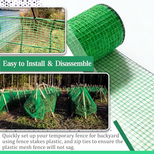 Garden Fence Temporary Fence, 4'x30' with 50 Zip Ties, Plastic Fencing Safety Fence Snow Fence, Construction Fencing for Yard, Deer, Pet, Rabbits, Chicken, Dogs, Animal Barrier, Green - size: 4ftx30ft