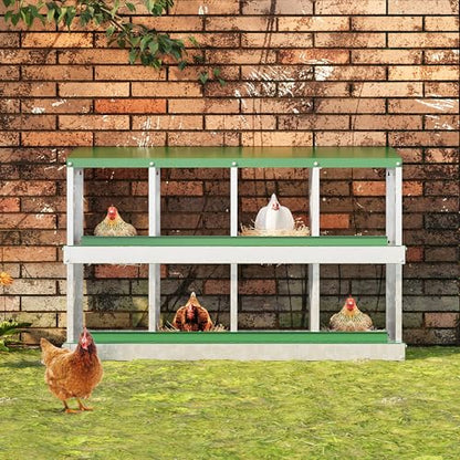 IDEALHOUSE Chicken Nesting Box, Galvanized Steel Laying Box with Rustproof & Roll-Away Egg Design, for Hens, Green 8 Compartment No Bracket - color: Green, size: 8 compartments (without bracket)