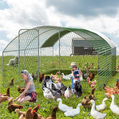 Large Metal Chicken Coop, Large Chicken Coop for Yard, Walk-in Poultry Cage with Waterproof and Anti-Uv Cover, Chicken Run for Outdoor Backyard Farm, Doom Roof, 9.8×19.7×6.6ft - size: 9.8 x 19.7 x 6.6 ft