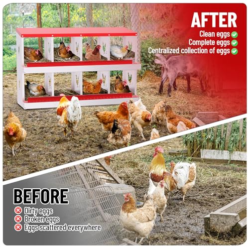 Chicken Nesting Box,8 Holes Galvanized Steel Metal Chicken Laying Box with Automatic Roll-Away Egg Collection System & Removable Tray,Wall Mount Nesting Boxes - color: Red, size: 8 Holes
