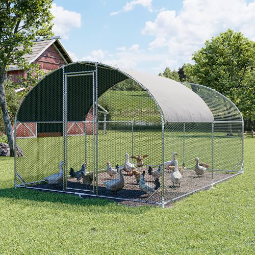 Large Metal Chicken Coop, Walk-in Poultry Cage Galvanized Hen Playpen House Dome Shaped Coop with Waterproof and Anti-Ultraviolet Cover and Lockable Door for Outdoor, Backyard Farm (12.5’ L x 9.2’ W) - size: 150.0"L x 110.0"W x 76.8"H