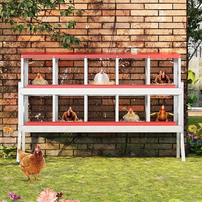 Chicken Nesting Box, 10 Compartment Metal Chicken Nesting Boxes with Bracket Legs for Chicken Coop, Large Vented Holes Chicken Laying Boxes with Rollout Egg Collection - color: Red, size: 10 Holes with Legsompartments with legs