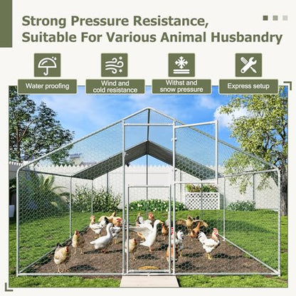 Large Metal Chicken Coop,19.7x9.8x6.4 FT Chicken Run for Yard with Waterproof & Anti-UV Cover,Walk in Chicken Pen with Feeding Door (13.1 * 9.8 * 6.4 ft) - size: 157.5"L x 118.1"W x 76.8"H