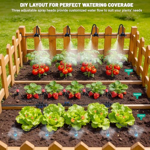 100FT Drip Irrigation Kit, Automatic Garden Watering System with Quick Connect PE Tubing, 2026 New Upgraded Water-Saving Design, 3 Adjustable Nozzles for Yard, Greenhouse, Lawn & Raised Bed - size: 100FT
