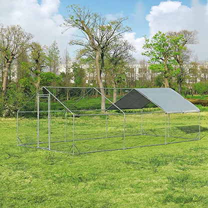 Large Metal Chicken Coop Run, Afqxf 19.5x9.8x6.4FT Outdoor Walk-in Poultry Cage Hen Playpen House with Waterproof Cover and Lockable Door for Patio Yard Farm - size: 19.5' L x 9.8' W x 6.4' H