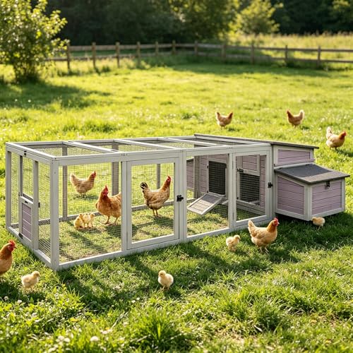 Extra Large Chicken Coop with Run, Outdoor Wooden Hen Poultry Cage Nesting Box, Elevated Frame, Removable Pull Out Tray, Weatherproof Rabbit Hutch Duck House for Backyard Lawn Garden - color: Grey, size: 103"L x 39"W x 26.8"H