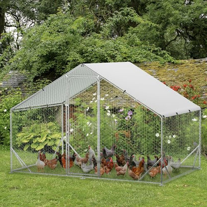 Large Metal Chicken Coop, 9.8'L x 6.5'W x 6.5'H Walk-in Poultry Cage, Chicken Run Pen House with Waterproof & Anti-Ultraviolet Cover Chicken Coop Run for Outdoor Backyard Farm - size: 118.1"L x 78.7"W x 78.7"H