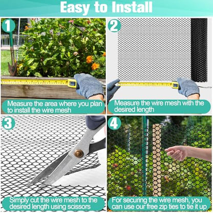 Plastic Mesh Fence Sheet 15.7IN x 50FT - 0.3IN Opening Plastic Chicken Wire Netting Roll Durable for Dogs, Poultry, Puppy, Garden Snake Barrier with 50 Pcs Zip Ties - Black - color: Black, size: 15.7IN x 50FT + 50Ties