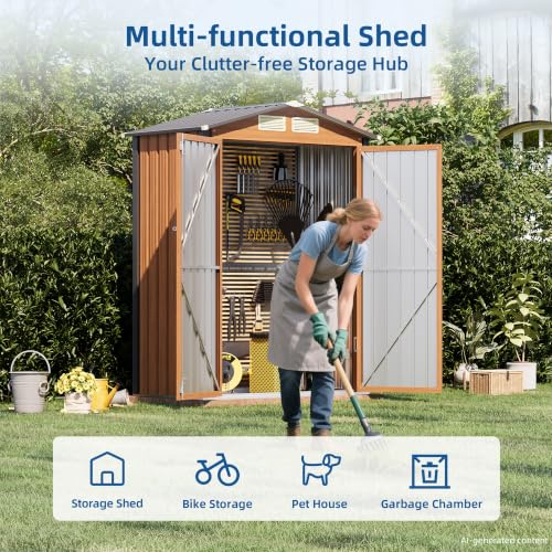 5x3FT Outdoor Storage Shed, Metal Garden Shed with Updated Frame Structure & Double Lockable Doors, Large Tool Shed for Backyard, Patio,Lawn,Utility & Bike Storage - size: 5x3 FT (No Base)