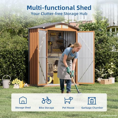 5x3FT Outdoor Storage Shed, Metal Garden Shed with Floor Base, Updated Frame Structure & Lockable Doors, Large Tool Shed for Backyard, Patio,Lawn,Utility & Bike Storage - size: 5x3 FT with Base