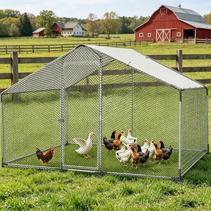 Morngardo Chicken Coop Large Metal Run for 10 Chickens Walk in Yard Poultry Cage Hen House with Waterproof Cover (64 Square Feet) - size: 115.0"L x 76.0"W x 76.0"H