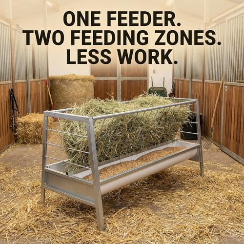 77 Gallon Farm Hay Feeder for Goats and Sheep, 5 Foot Galvanized Steel Livestock Feeding Rack with Deepened Pan, Suitable for Barn and Pasture Placement