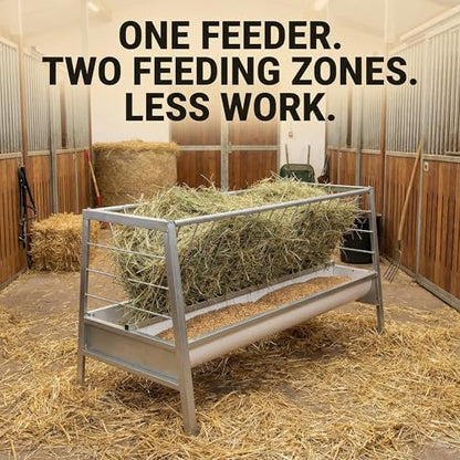 77 Gallon Farm Hay Feeder for Goats and Sheep, 5 Foot Galvanized Steel Livestock Feeding Rack with Deepened Pan, Suitable for Barn and Pasture Placement