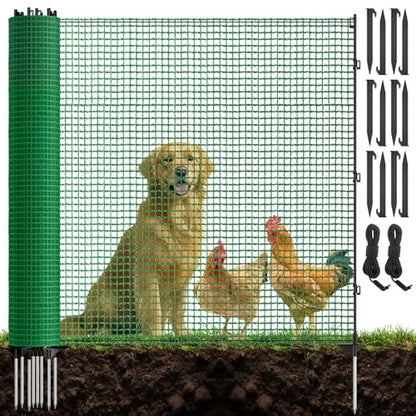 4x50FT Temporary Fence with Posts,Plastic Garden Safety Fence with 9 Fiberglass Stake,Windbreak Rope,Ground Peg,Temporary Fence for Backyard Outdoor Animal Protect,Temporary Dog Fence Outdoor - size: 4x50FT