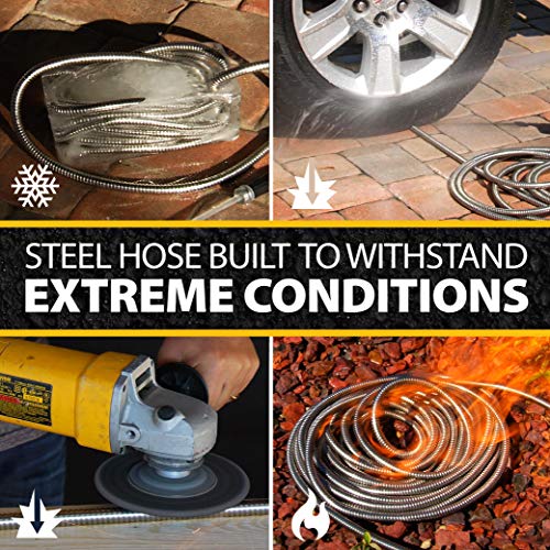 BIONIC STEEL 50 Ft Metal Garden Hose with Sprayer Nozzle,Non Kinking Stainless Steel Heavy Duty Hose 50Ft x 5/8 in. Ultra Flexible NON Expandable for Uninterrupted Water Flow,500 PSI,(Pack of 4) - size: 50' (Pack of 4)