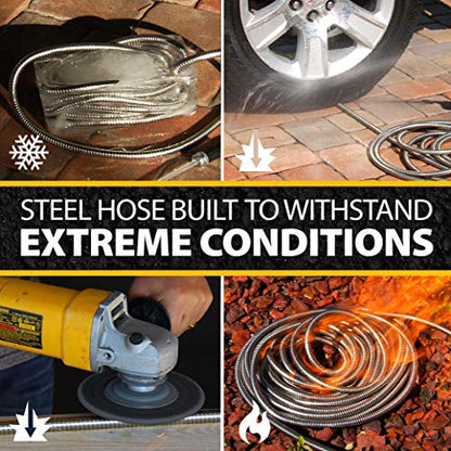 BIONIC STEEL 50 Ft Metal Garden Hose with Sprayer Nozzle,Non Kinking Stainless Steel Heavy Duty Hose 50Ft x 5/8 in. Ultra Flexible NON Expandable for Uninterrupted Water Flow,500 PSI,(Pack of 4) - size: 50' (Pack of 4)