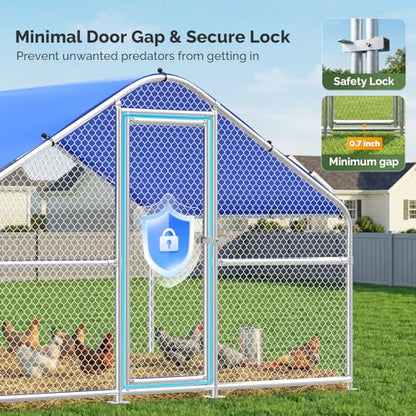 Sino Luban Metal Chicken Coop Run 6.6x6.6ft, Large Chicken Runs for Yard with Waterproof Cover, Outdoor Chicken Pen Chicken Enclosure, Walk-in Poultry Cage with Upgrade wall Support Brace - size: 6.6x6.6 FT - Chicken Wire