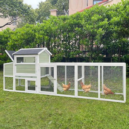 Chicken Coop, Large Chicken Coop with Run for 4-6 Chickens, Outdoor Hen House with 2 Nesting Boxes, Weatherproof Asphalt Roof, Pull-Out Tray, Perches, Ramp, Poultry Cage for Backyard Farm - color: Light Green