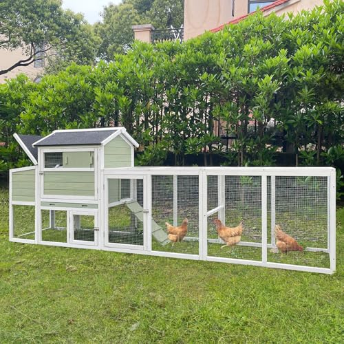 Chicken Coop, Large Chicken Coop with Run for 4-6 Chickens, Outdoor Hen House with 2 Nesting Boxes, Weatherproof Asphalt Roof, Pull-Out Tray, Perches, Ramp, Poultry Cage for Backyard Farm - color: Light Green
