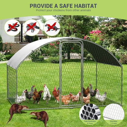 Large Metal Chicken Coop, Large Chicken Coop for Yard, Walk-in Poultry Cage with Waterproof and Anti-Uv Cover, Chicken Run for Outdoor Backyard Farm, Doom Roof, 9.8×6.5×6.5ft,Silver - size: 9.8 x 6.5 x 6.5 ft