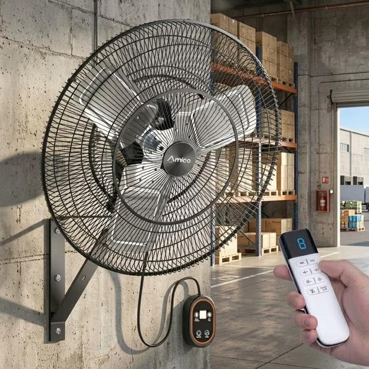 Amico 24 Inch Wall Mount Fan with Remote, 8-Speed DC Motor, Industrial High Velocity 8500 CFM, IP44 Waterproof Oscillating Shop Fan for Commercial Use, Gym, Patio,Garage, Outdoor - size: 24 inch