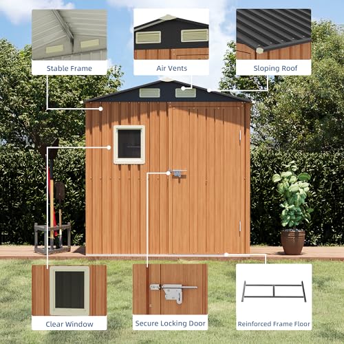 6x4FT Outdoor Storage Shed, Metal Garden Shed with Floor Base & Updated Frame Structure, Lockable Door and Window, Large Tool Shed for Backyard, Patio, Lawn, Utility & Bike Storage - size: 6x4 FT with Base