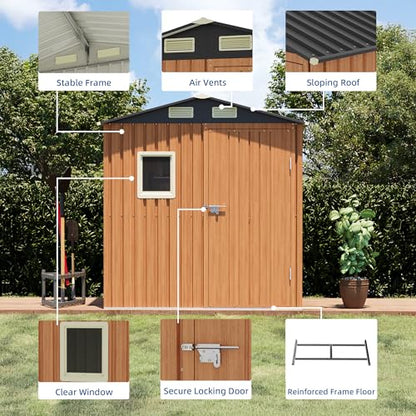 6x4FT Outdoor Storage Shed, Metal Garden Shed with Floor Base & Updated Frame Structure, Lockable Door and Window, Large Tool Shed for Backyard, Patio, Lawn, Utility & Bike Storage - size: 6x4 FT with Base