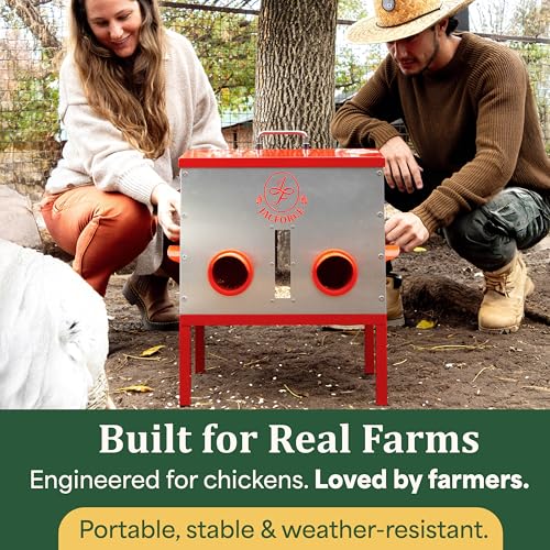 Automatic Chicken Feeder 40lb – Large Metal Poultry Feeder with 6 Ports, Galvanized No Waste Feeder with Secure Lid & Feed Window for Outdoor Coop
