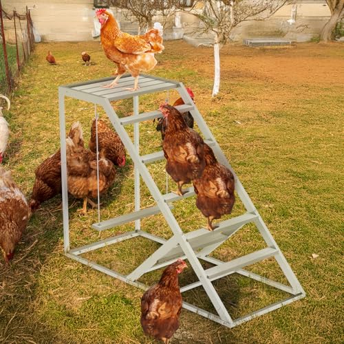 Chicken Perch Swing for Coop – Wooden Hanging Roosting Bar & Climbing | Chicken Perch for Hens & Chicks | Chicken Coop Accessories for Exercise, Pecking & Balance Training,Grey