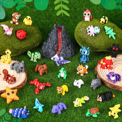 ywevyezc 52 Pcs 3D Printed Animals Set, Flexible Articulated Mini Sea Animal Figurines Fidget Toy Desk Pets, Ideal for Party Favors Birthday Gifts Office Desktop Home Decor - style: 52Pcs-3D Animals