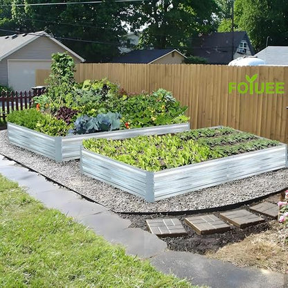 Galvanized Raised Garden Beds 2-Pack (8x4x1ft Each) – Overlapping 4-Inch Panels + 4 Support Bars, Heavy-Duty Metal Planter Box for Vegetables, Herbs, Flowers, No-Deformation Steel Garden Kit - size: 8x4x1ft (2 pcs)