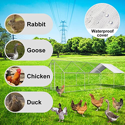 CHIKENCOOP Large Metal Chicken Coop Walk-in Poultry Cage Chicken Runs for Yard with Coverd Chicken Pen for 40 Chickens Duck Rabbit House Outdoor