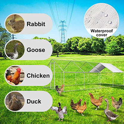 CHIKENCOOP Large Metal Chicken Coop Walk-in Poultry Cage Chicken Runs for Yard with Coverd Chicken Pen for 40 Chickens Duck Rabbit House Outdoor