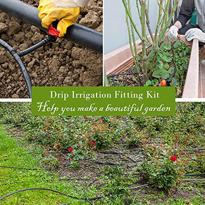 1/4 Inch Drip Irrigation Fittings Kit, 130 Pieces Drip Irrigation Parts for 1/4" Irrigation Tubing for Garden Lawn, Drip Line Barbed Connectors - 60 Couplings, 40 Tees, 20 Elbows, 10 End Plugs - size: 4/7mm Drip Fittings Set-130P
