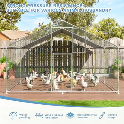 Polar Aurora Metal Chicken Coop, Large Outdoor Chicken Pen, Walk-in Chicken Run for 6-20 Chickens, Double Door Chicken House with Waterproof UV Protection Cover for Backyard (Spire-M) - size: 157.5"L x 118.0"W x 76.8"H