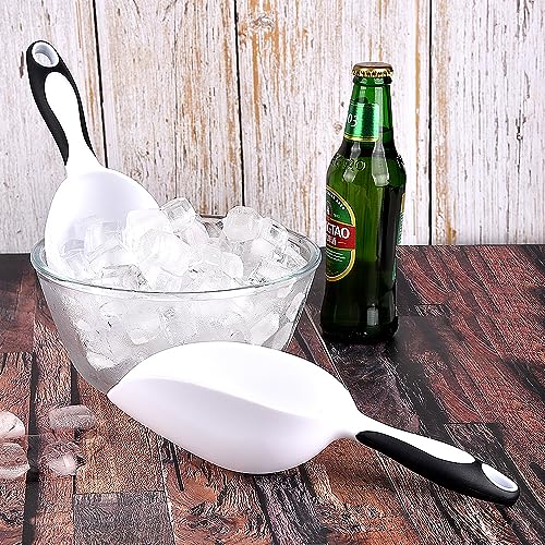 Plastic Ice Scoop 2pcs for Freezer Bin Multipurpose Ice Shovel Scooper for Flour Rice Popcorn Pet Food Soft Rubber Grip Handle - White