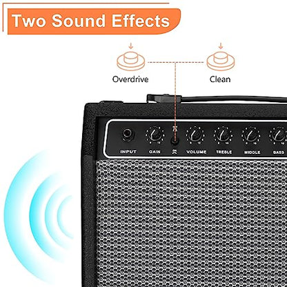 Ktaxon 40Watt Electric Guitar Amplifier, Portable Electric Guitar Amp with 8" Speaker, Headphone Jack & Aux Input Bass, Volume, Treble, and Gain Controls for Beginner, Advance Practice