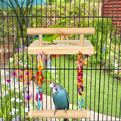 FrgKbTm Bird Perches Cage Toys Parrot Wooden Platform Play Gyms Exercise Stands with Acrylic Wood Swing Ferris Wheel Chewing for Animals Green Cheeks, Baby Lovebird, Chinchilla, Hamster Budgie - color: Platform+Swing