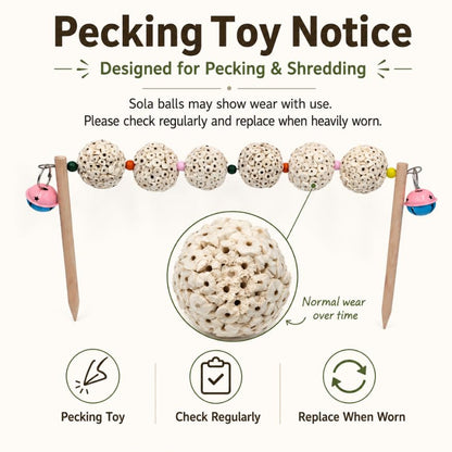 Chicken Enrichment Toy for Coop and Run, Ground Stake Sola Ball Pecking Toy with Colorful Beads and Bells for Hens, Backyard Chickens and Poultry