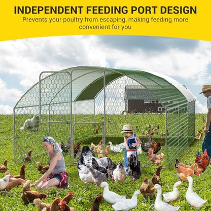 Large Metal Chicken Coop, Walk-In Poultry Cage, Chicken Run Pen House With Reinforcement & Waterproof & Anti-Ultraviolet Cover Chicken Coop Run With Double Lockable Doors for Outdoor 9.8 x 19.7X 6.6ft