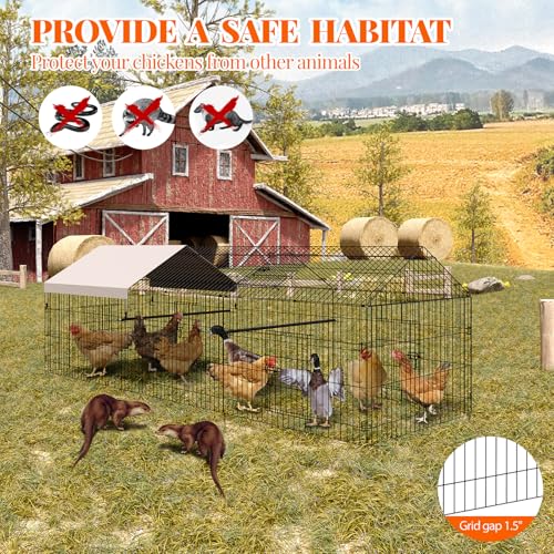 Metal Chicken Coop, Chicken Run Pen for Yard with Cover, Outdoor Metal Portable Chicken Cage with 4 Door and 1 Window for Outside Duck Rabbit Hen, 86"×40"×40" - size: 130"L x 40"W x 40"H