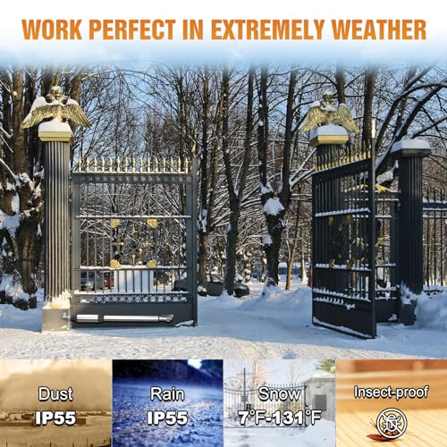 JUJIANG C01 Solar Gate Opener with Batteries & Solar Panel for Dual Swing Gates Up to 440lb 12FT per Arm Automatic Gate Opener with Remote Complete Kit Light Duty Automatic Gate Openers Solar Powered - style: 440lb Solar Dual Gate Opener