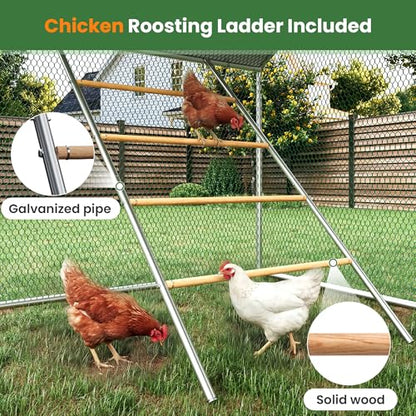 Metal Chicken Coops 13x10 Walk-in Chicken Runs with Chicken Roosting Perch Waterproof Hardware Cloth Cover Poultry Cage with Split Double Door - color: Silver, size: 13'L × 10'W × 6.5'H